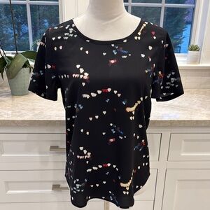 Equipment navy w/ multi-color hearts s/s blouse